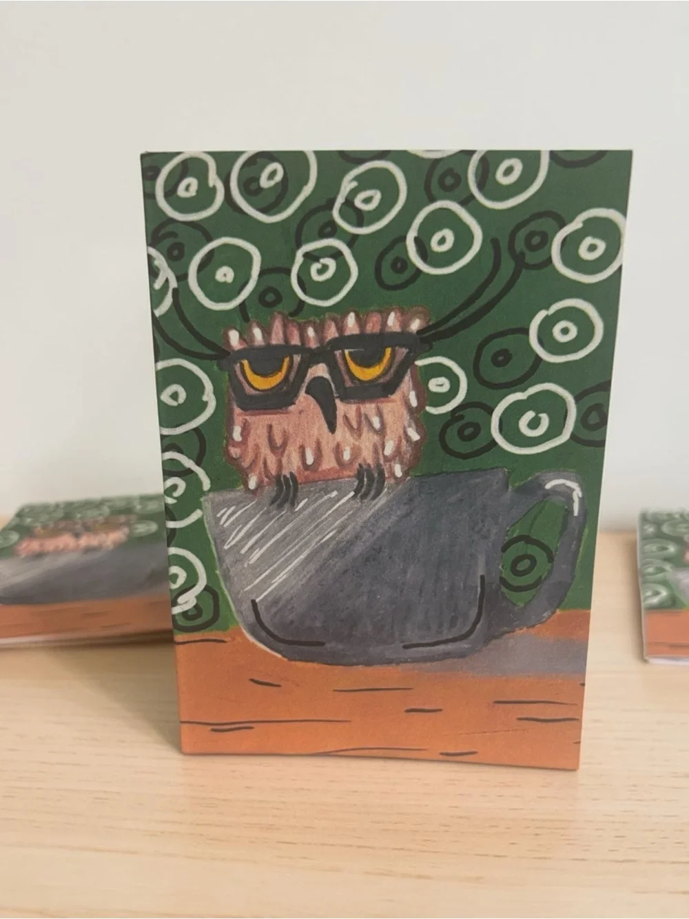 Wise Owl Coffee Break – 5 Pack Greeting Card Set by Briefcase Artist